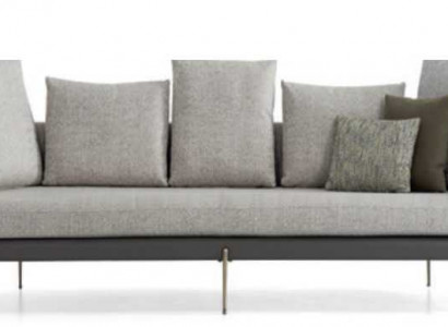 Modern 4-seater sofa, gray color, living room upholstered textile three-seater couch